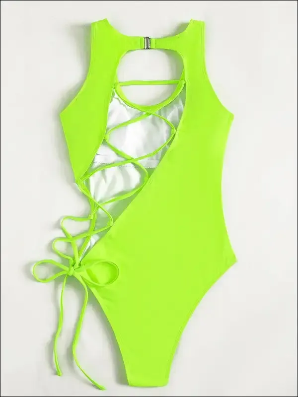 Riseado lace up one piece swimsuit 2023 swimwear women sexy monokini bathing suits sky blue summer