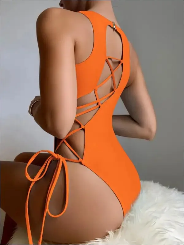 Riseado lace up one piece swimsuit 2023 swimwear women sexy monokini bathing suits sky blue summer