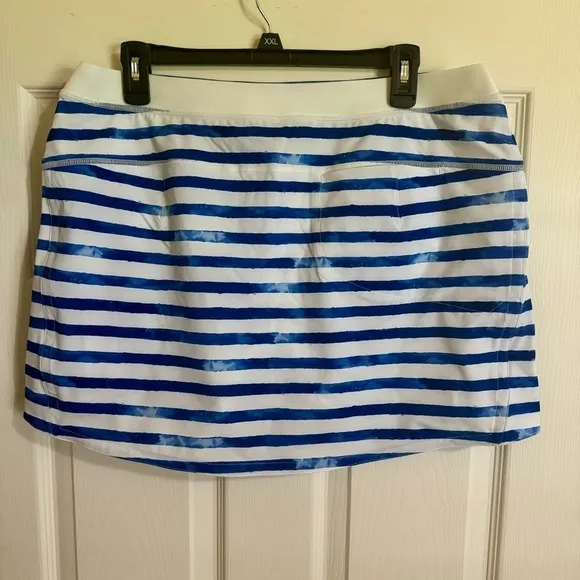 RLX Ralph Lauren New Size L Printed Aim Golf Sport Skort Blue and White Stripe