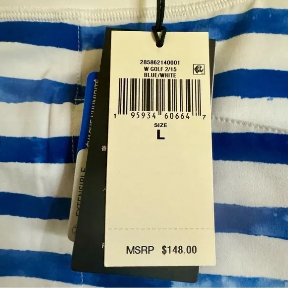 RLX Ralph Lauren New Size L Printed Aim Golf Sport Skort Blue and White Stripe