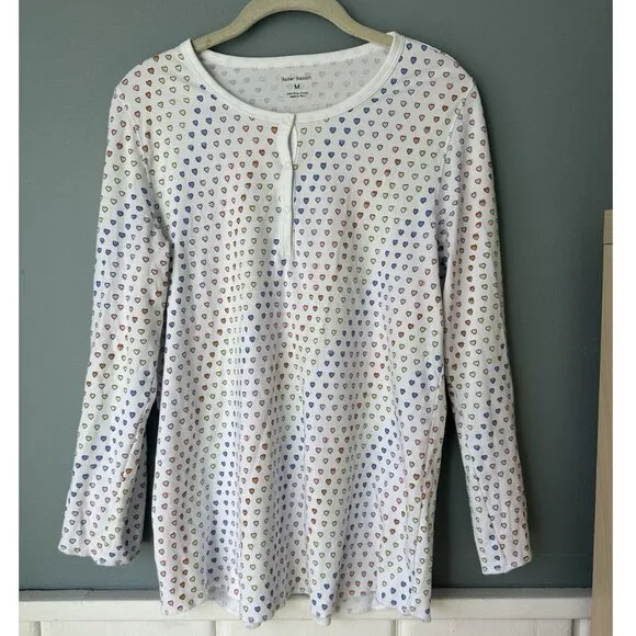 Roller Rabbit Rainbow disco Hearts Pajama top long sleeve 100% Pima cotton sz M
