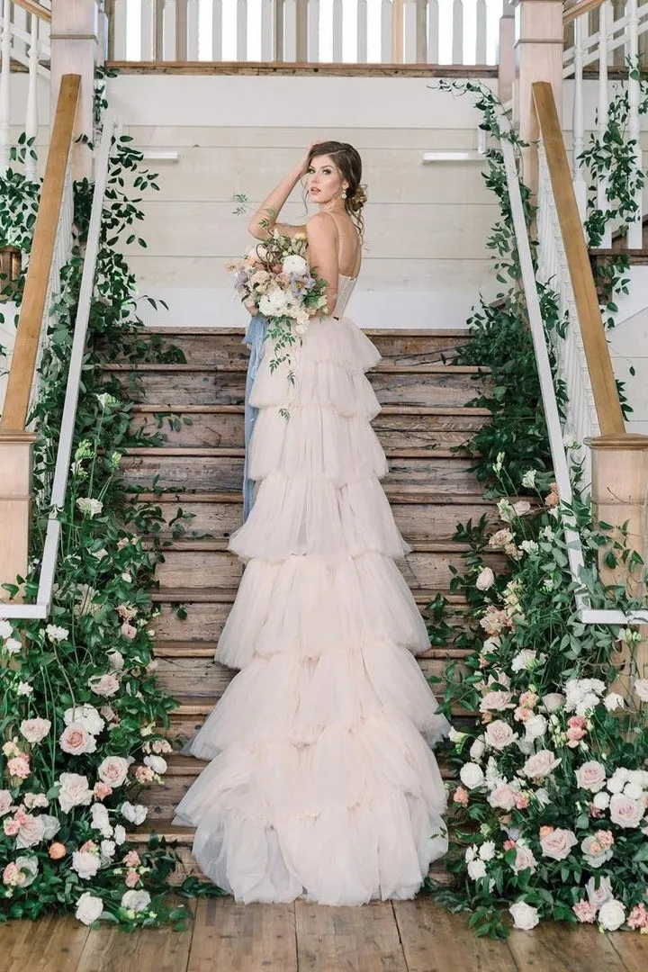 Romantic A-line Tiered Tulle Wedding Dress for Women Bridal Dress OK1292