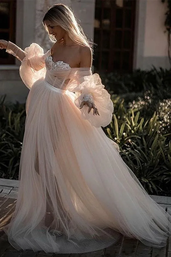 Romantic Backless Beach Wedding Dresses With Sleeves, Bridal Dress, MW525