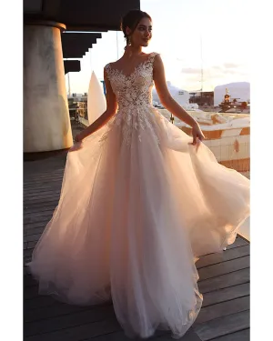 Romantic Bridal Gowns For Spring 2020 Sexy Lace Wedding Dress with Lace Appliques