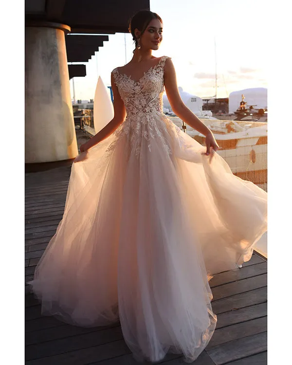 Romantic Bridal Gowns For Spring 2020 Sexy Lace Wedding Dress with Lace Appliques