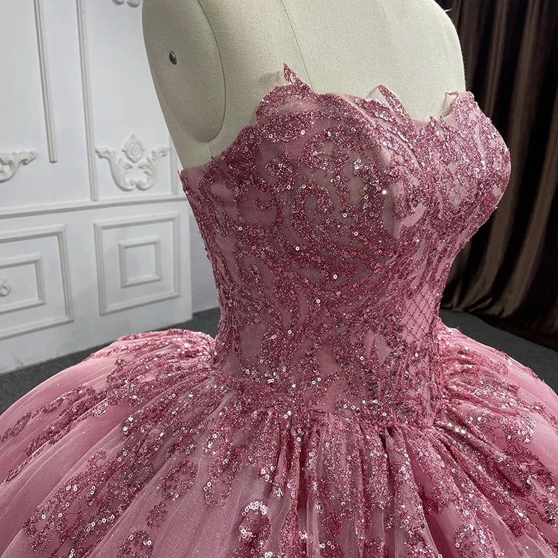 Romantic Court Train Ball Gown Strapless Pleated Quinceanera Dresses