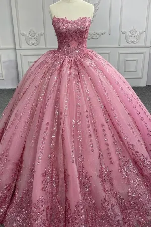 Romantic Court Train Ball Gown Strapless Pleated Quinceanera Dresses