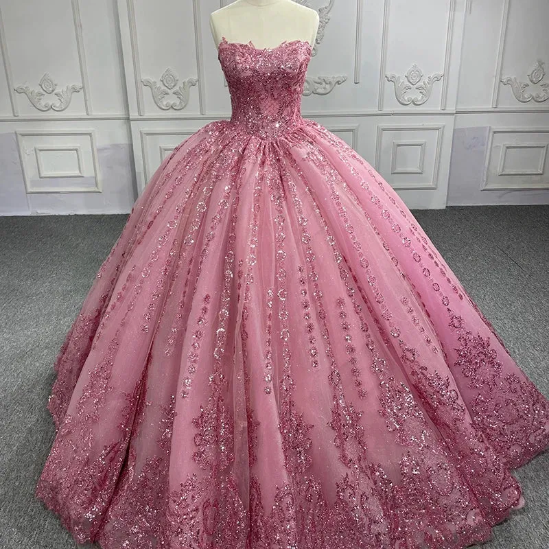 Romantic Court Train Ball Gown Strapless Pleated Quinceanera Dresses