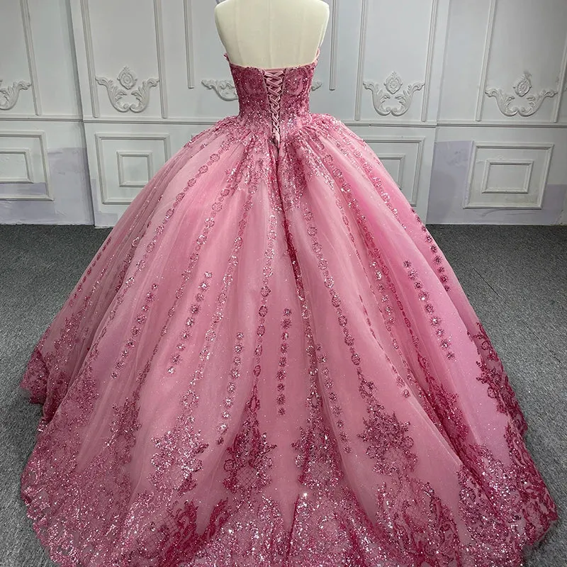 Romantic Court Train Ball Gown Strapless Pleated Quinceanera Dresses