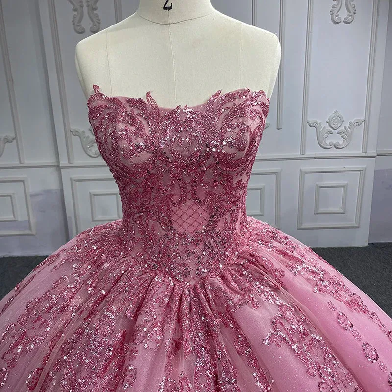 Romantic Court Train Ball Gown Strapless Pleated Quinceanera Dresses
