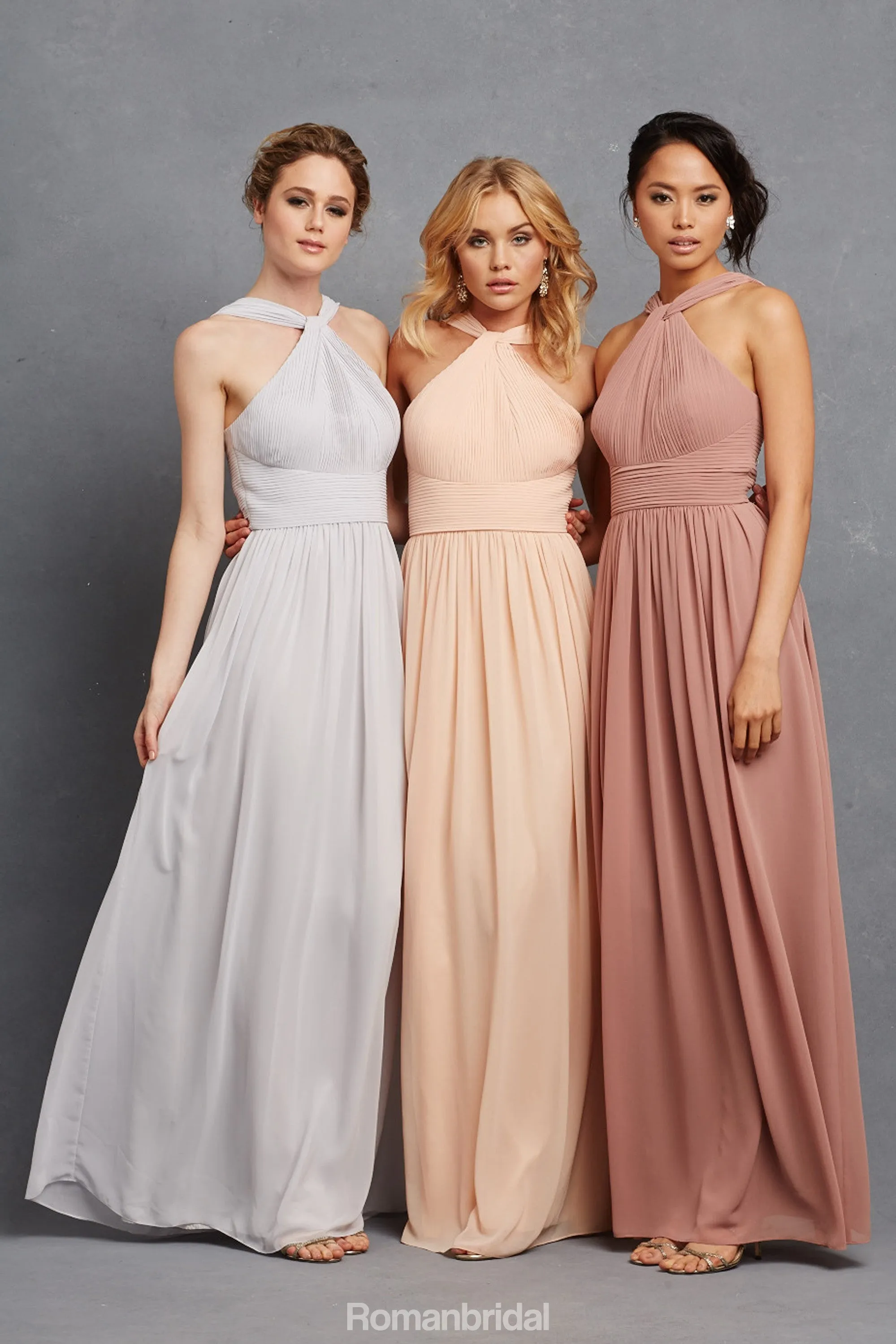 Romantic Halter Chiffon Floor-length cheap sleeveless long Bridesmaid dresses , BD0436