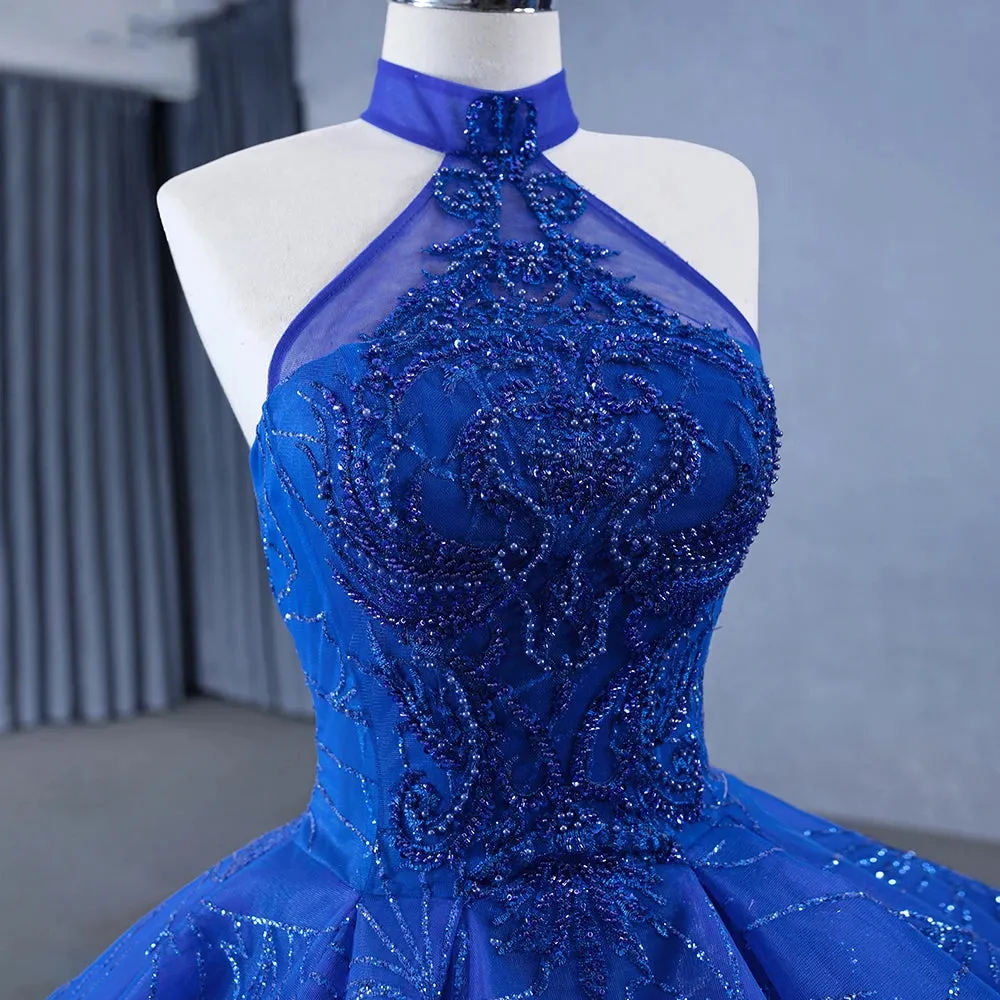 Romantic Halter Sleeveless Beading Ball Gown Long Prom Dresses Quinceanera Dresses