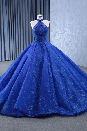 Romantic Halter Sleeveless Beading Ball Gown Long Prom Dresses Quinceanera Dresses