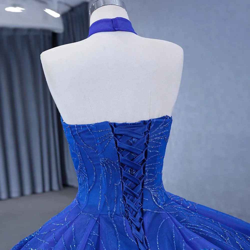 Romantic Halter Sleeveless Beading Ball Gown Long Prom Dresses Quinceanera Dresses