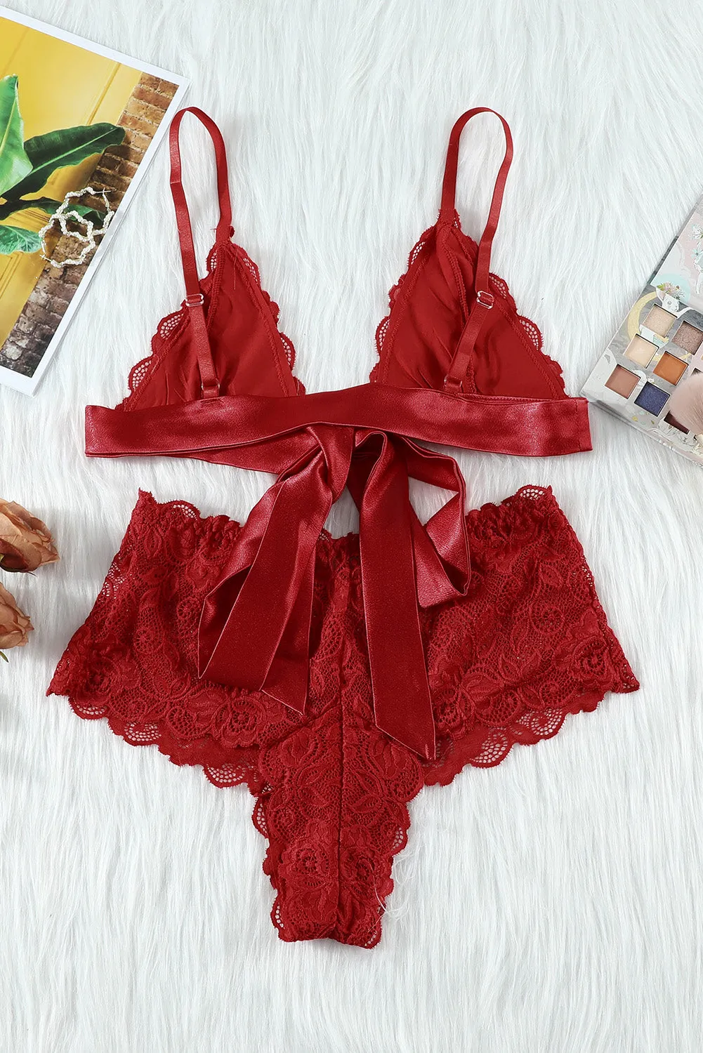 Romantic Love Red Lace Bralette Lingerie Set