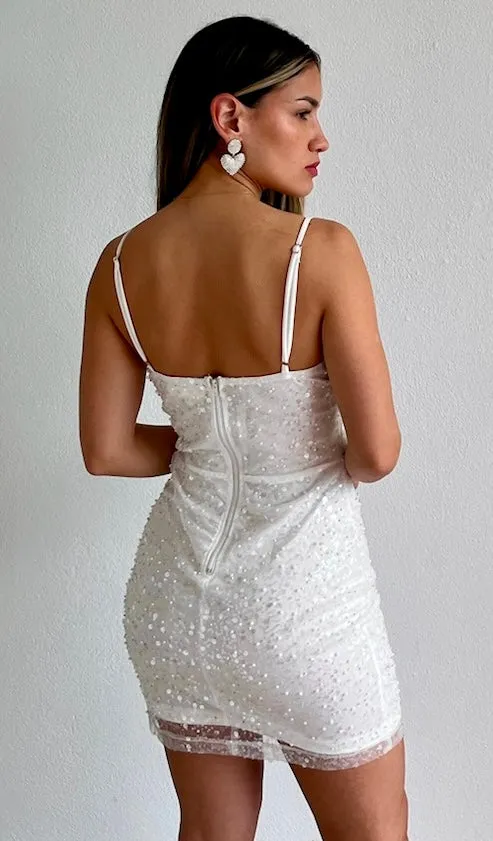 Romantic Pearls White Sequins Dress