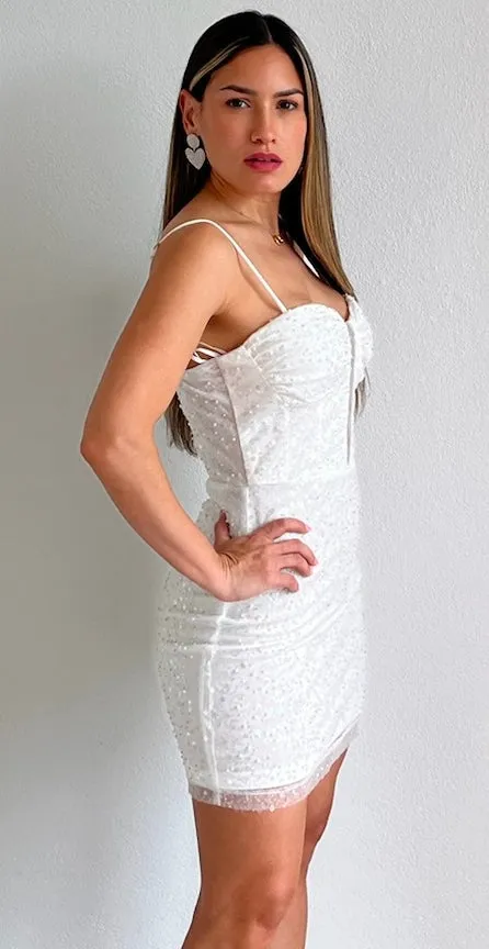 Romantic Pearls White Sequins Dress