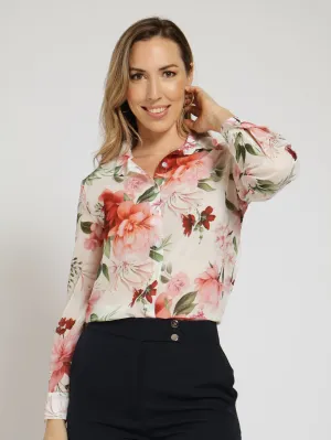 Rose Chiffon Shirt - White/Red