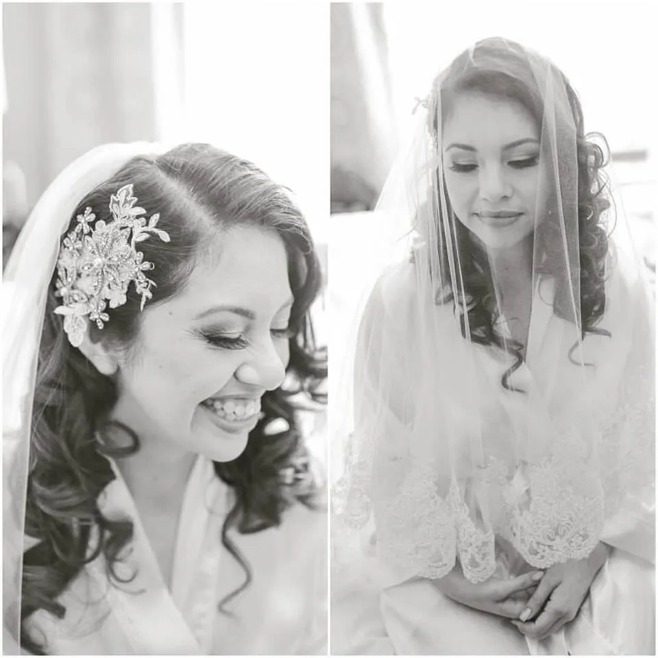 Royal Length Drop Veil with French Lace Trim & Blusher, Off White/ Ivory Lace Wedding Veil