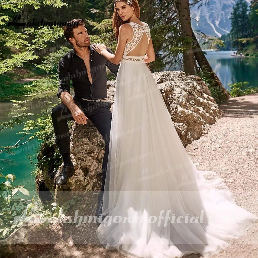Roycebridal Romantic Lace Boho beach Wedding Dress