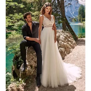 Roycebridal Romantic Lace Boho beach Wedding Dress
