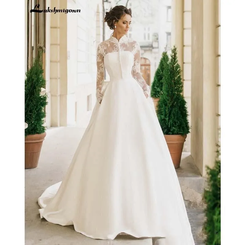 Roycebridal Romantic Lace Wedding Dresses V neck A Line High Slit