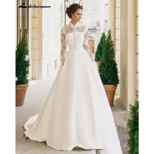 Roycebridal Romantic Lace Wedding Dresses V neck A Line High Slit