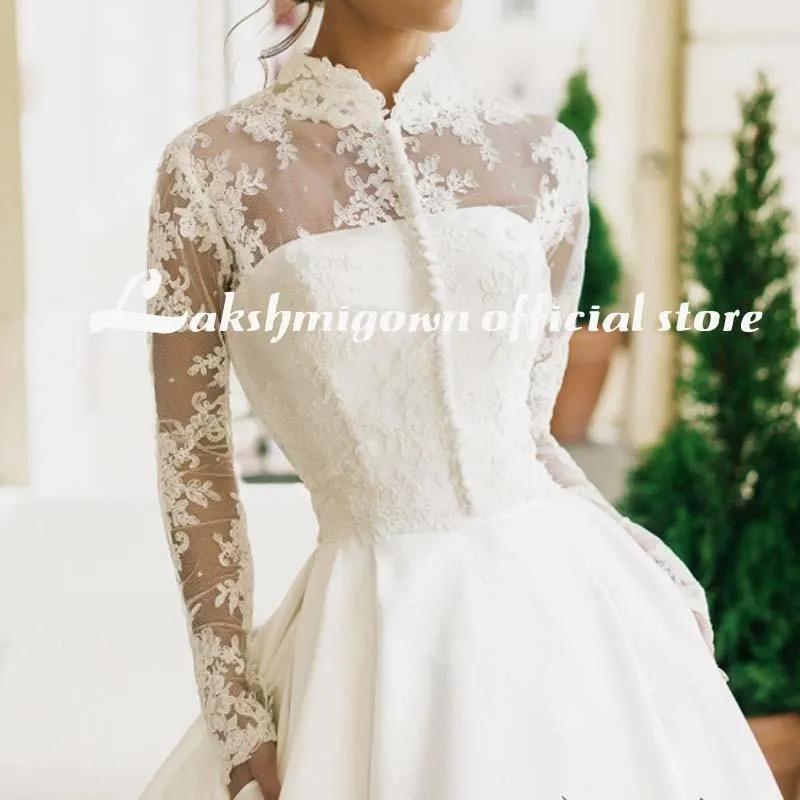 Roycebridal Romantic Lace Wedding Dresses V neck A Line High Slit