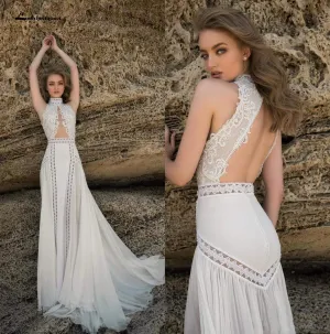 Roycebridal Romantic Mermaid Wedding Dresses High Neck Lace Applique