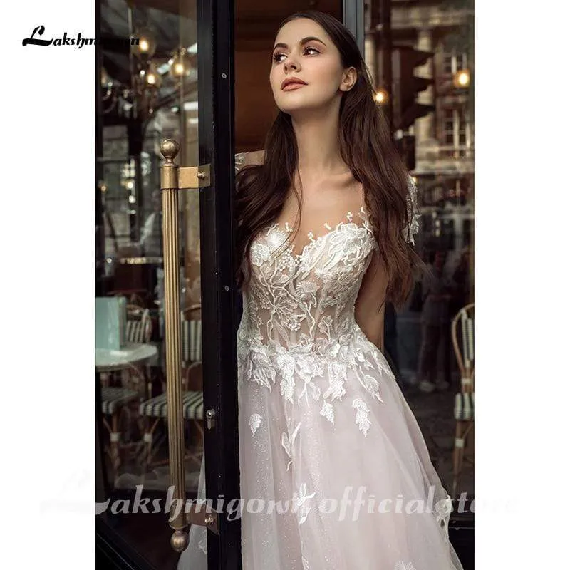 Roycebridal Romantic Shiny tulle Pink Tulle Wedding Dresses