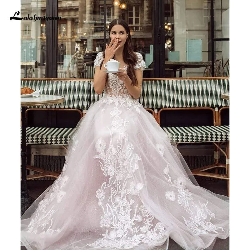 Roycebridal Romantic Shiny tulle Pink Tulle Wedding Dresses