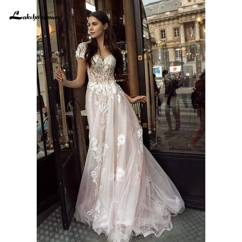 Roycebridal Romantic Shiny tulle Pink Tulle Wedding Dresses