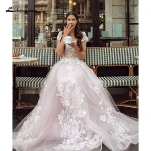 Roycebridal Romantic Shiny tulle Pink Tulle Wedding Dresses