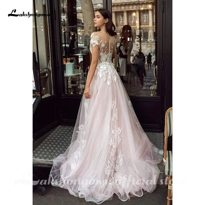 Roycebridal Romantic Shiny tulle Pink Tulle Wedding Dresses