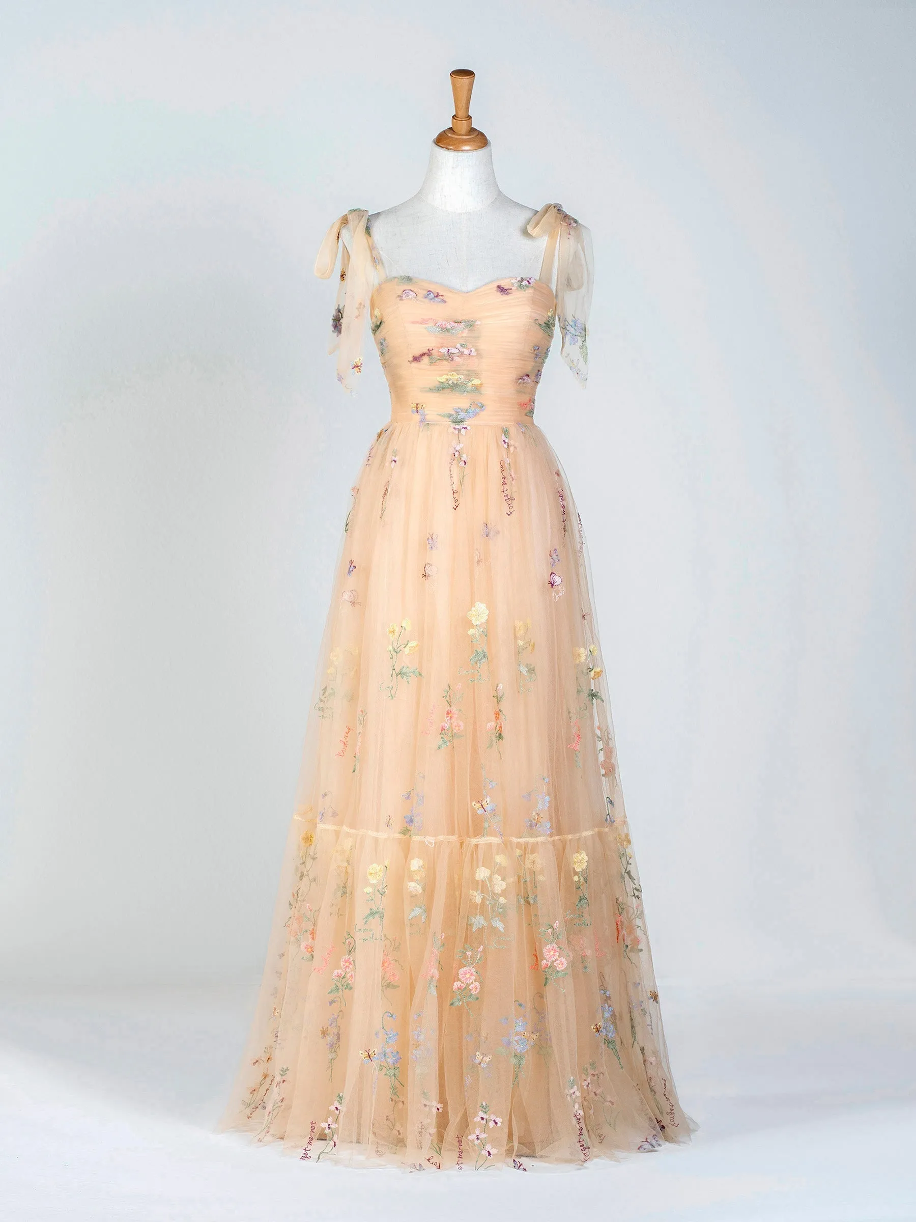 Roycebridal Sweetheart Neck Floor Length Tulle Embroidery Floral Prom Dress