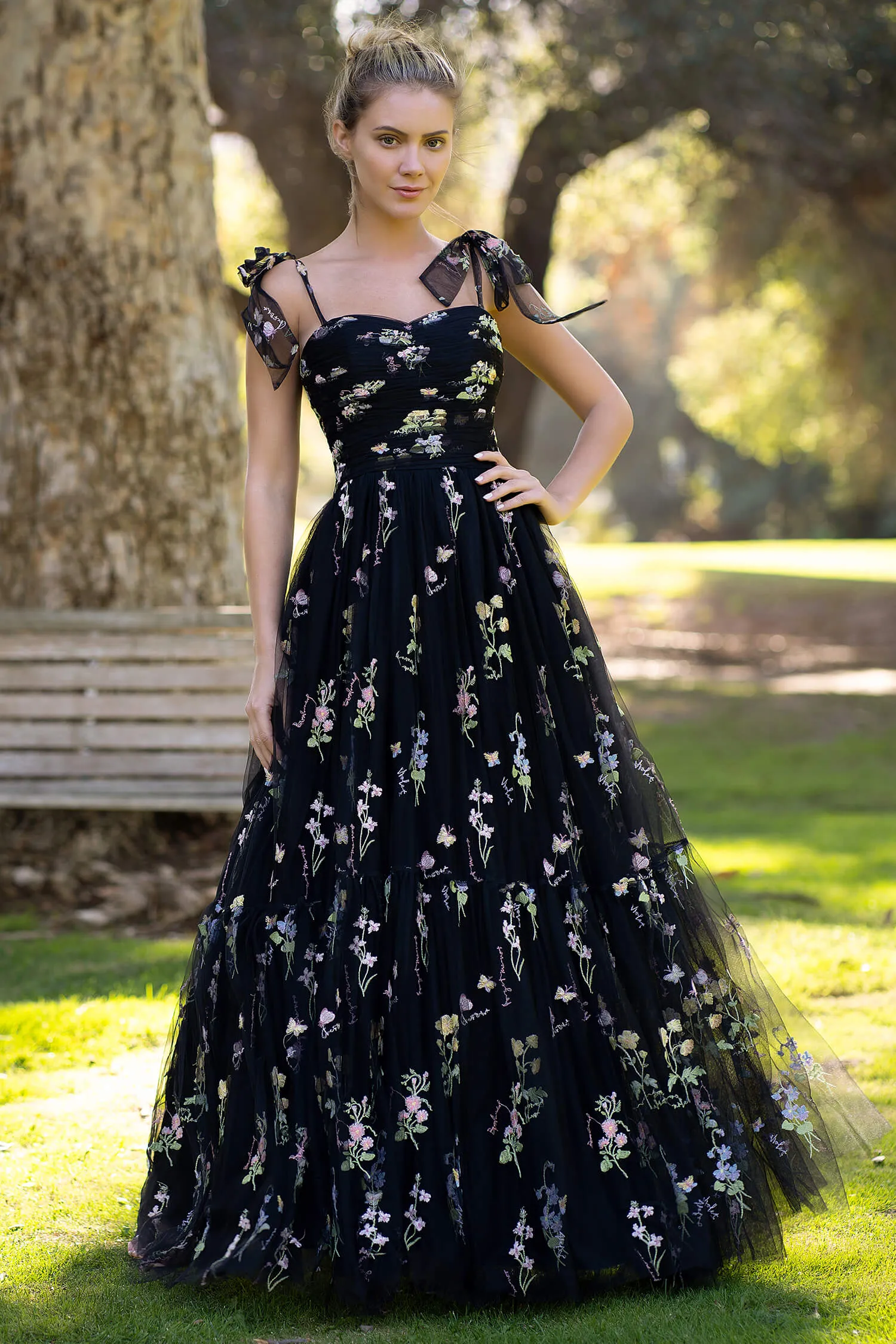 Roycebridal Sweetheart Neck Floor Length Tulle Embroidery Floral Prom Dress