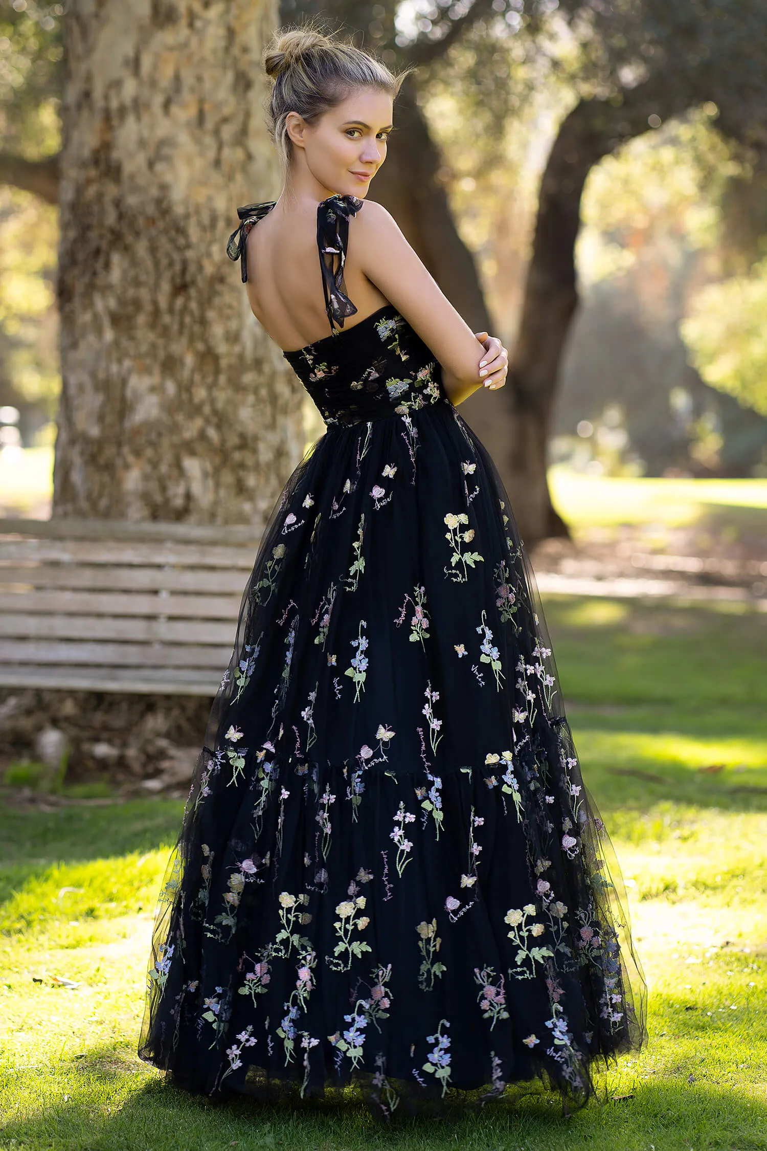 Roycebridal Sweetheart Neck Floor Length Tulle Embroidery Floral Prom Dress