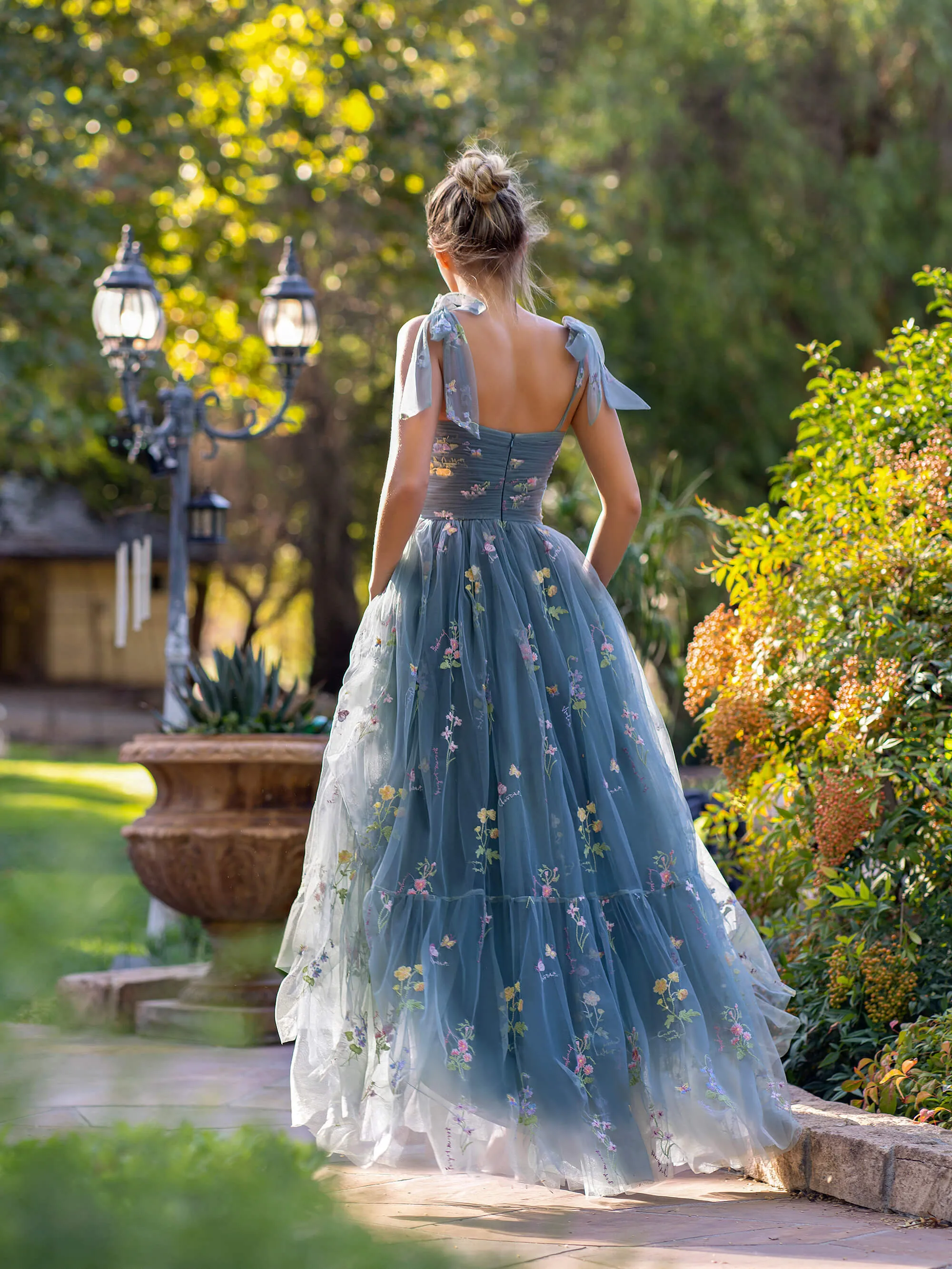 Roycebridal Sweetheart Neck Floor Length Tulle Embroidery Floral Prom Dress