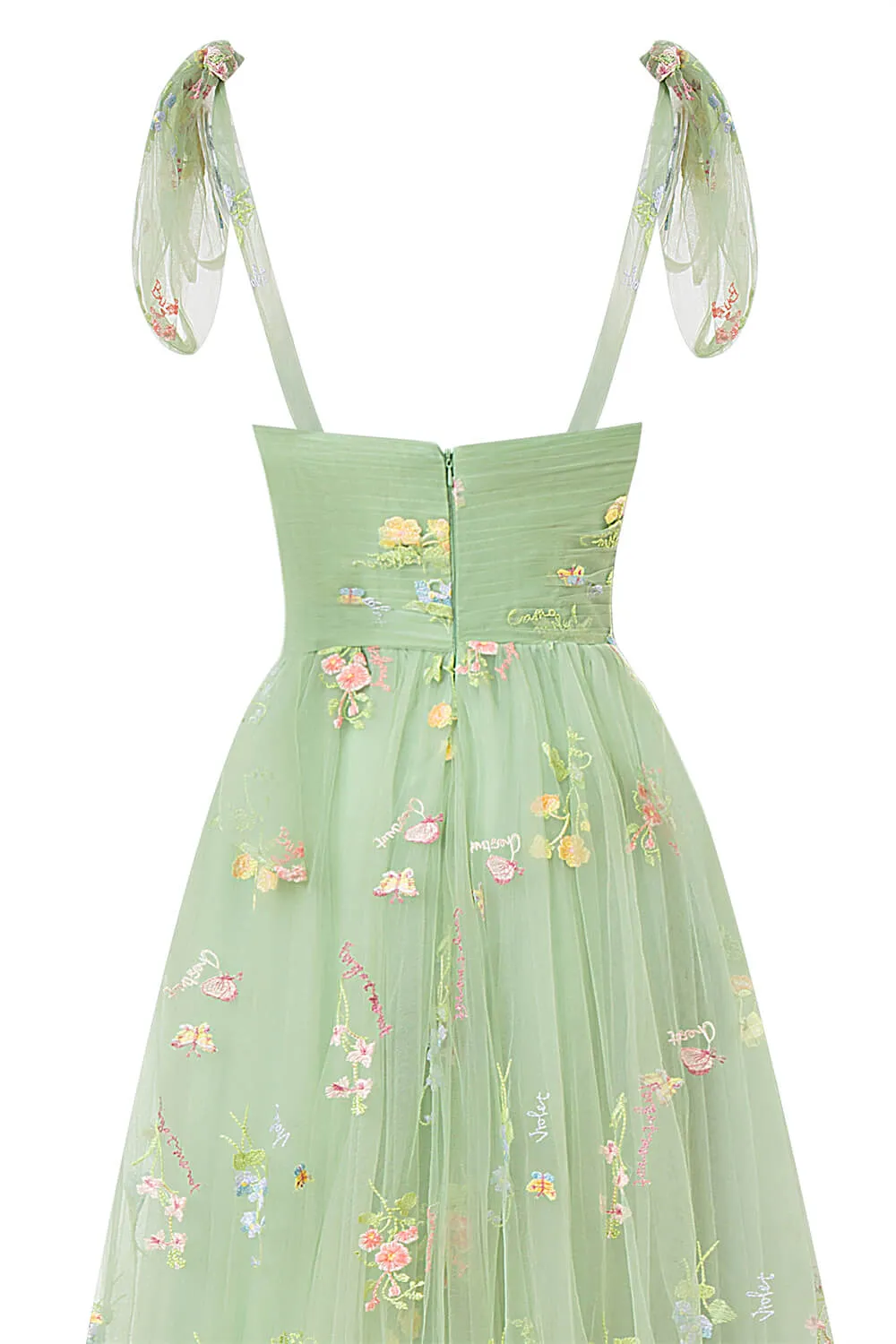 Roycebridal Sweetheart Neck Floor Length Tulle Embroidery Floral Prom Dress