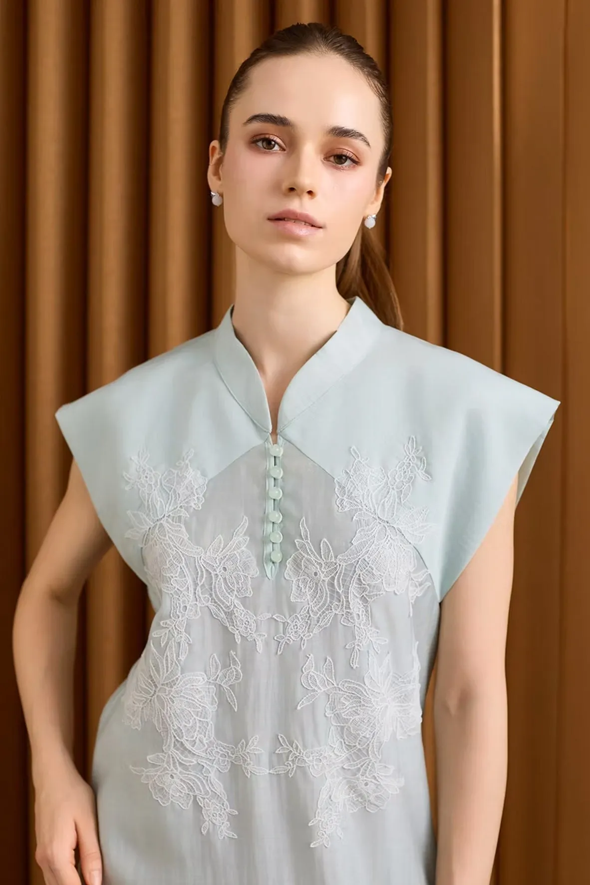 RUÌ 蕊 Sheer Cheongsam Dress In Green