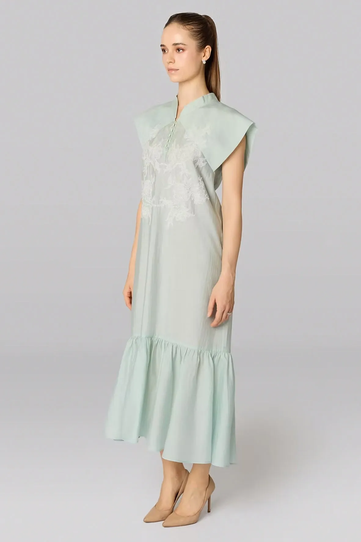 RUÌ 蕊 Sheer Cheongsam Dress In Green