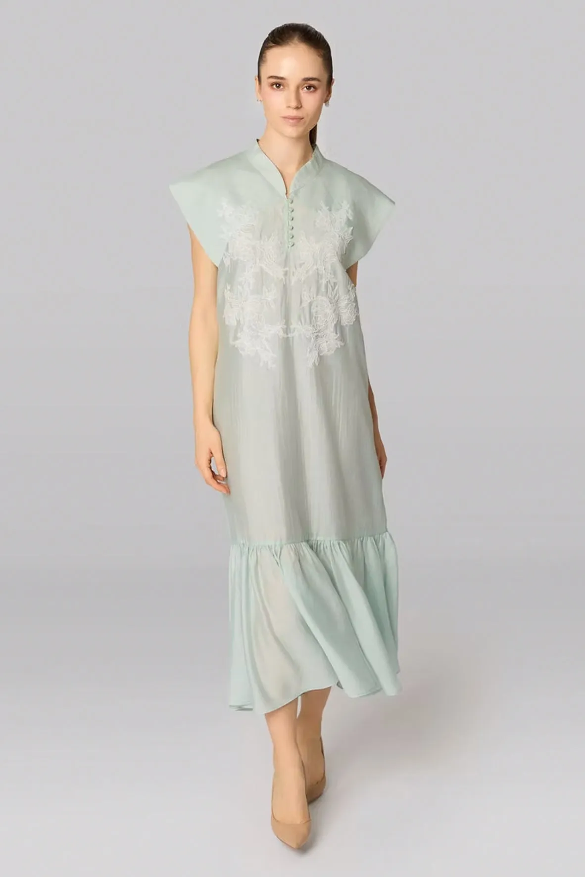 RUÌ 蕊 Sheer Cheongsam Dress In Green