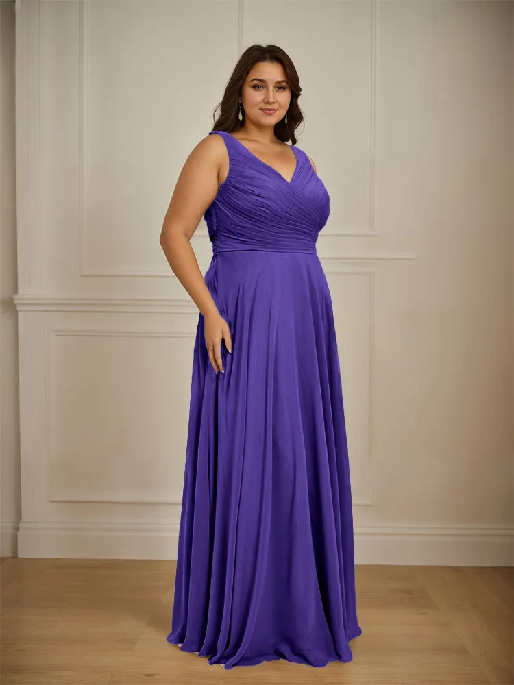 Ruched V Neck Plus Size Floor Length Bridesmaid Dresses