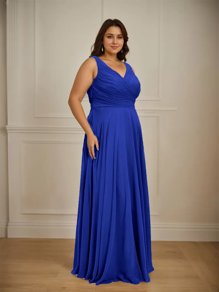 Ruched V Neck Plus Size Floor Length Bridesmaid Dresses