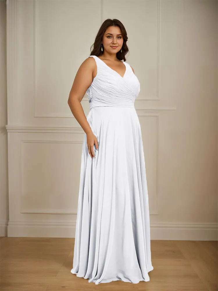 Ruched V Neck Plus Size Floor Length Bridesmaid Dresses