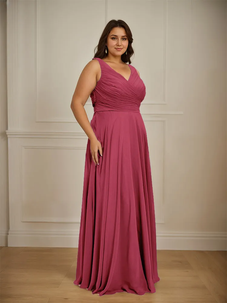 Ruched V Neck Plus Size Floor Length Bridesmaid Dresses