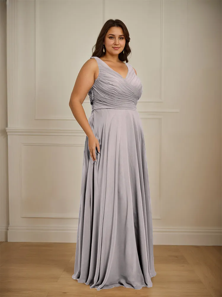Ruched V Neck Plus Size Floor Length Bridesmaid Dresses