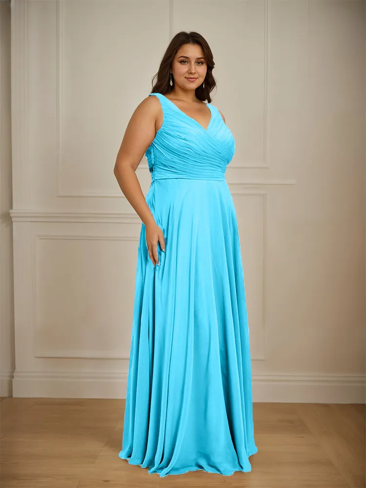 Ruched V Neck Plus Size Floor Length Bridesmaid Dresses