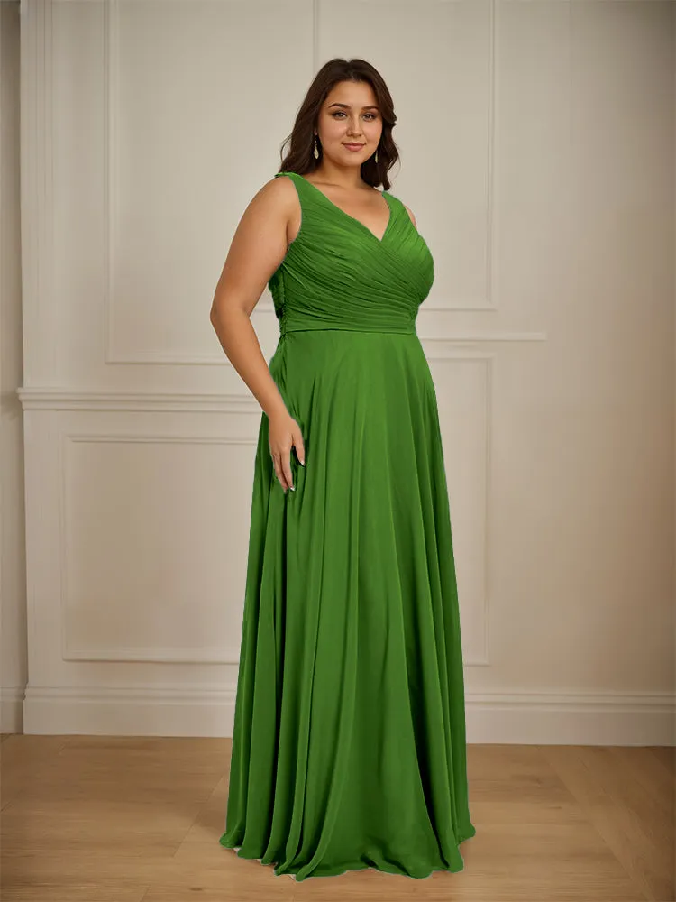 Ruched V Neck Plus Size Floor Length Bridesmaid Dresses