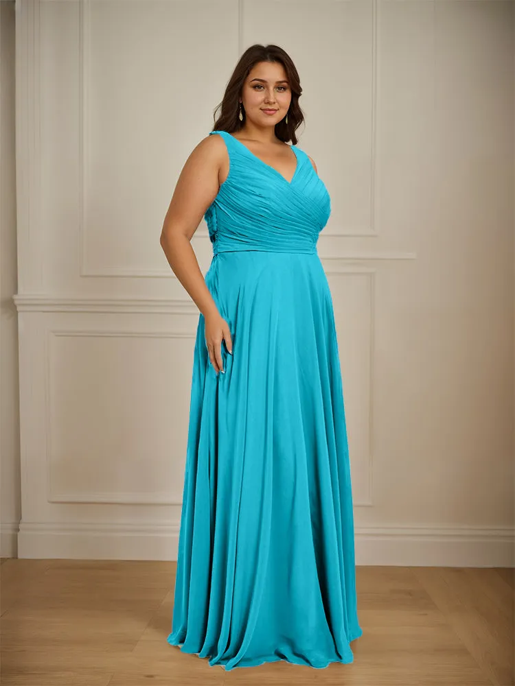 Ruched V Neck Plus Size Floor Length Bridesmaid Dresses
